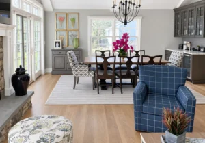 Timeless layered living and dining room designed by Avantte Interior Designs in New Jersey